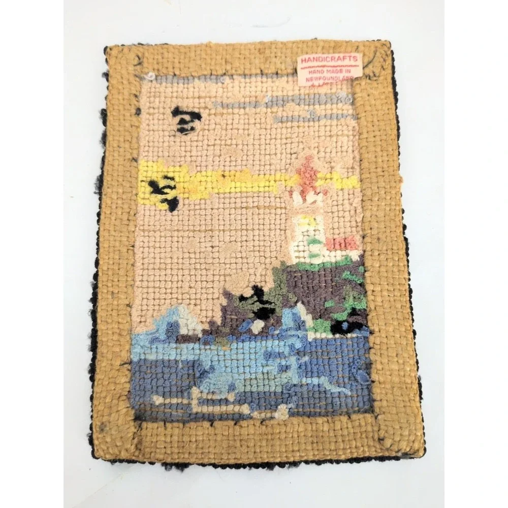 Miniature Grenfell Hooked Rug Lighthouse Ocean Birds 4'x6